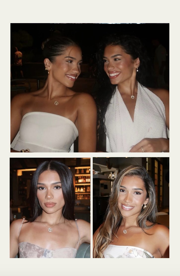 Azra & Aisha Mian wearing the Djihan Cube Mirage Icon necklace