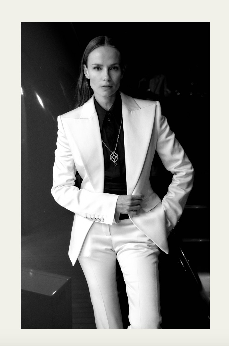Natasha Poly wearing the Djihan Cube Mirage Icon necklace