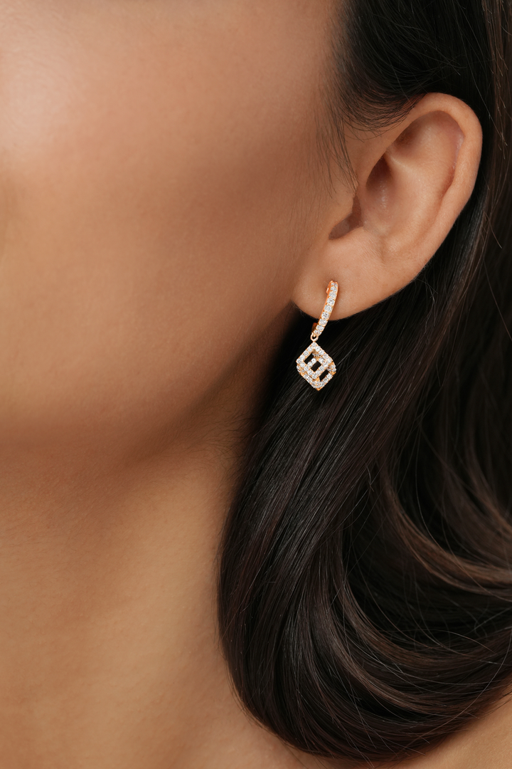 Cube Mirage Icon Dangling Earring - Pavée