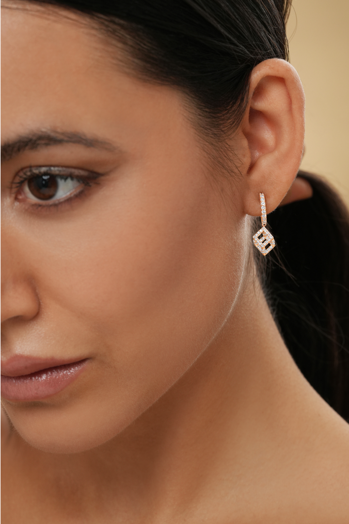 Cube Mirage Icon Dangling Earring - Pavée