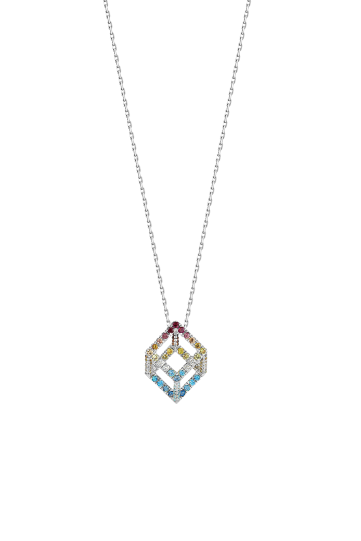 Cube Mirage Pendant Necklace Sunset Edition Pavée 18K White Gold