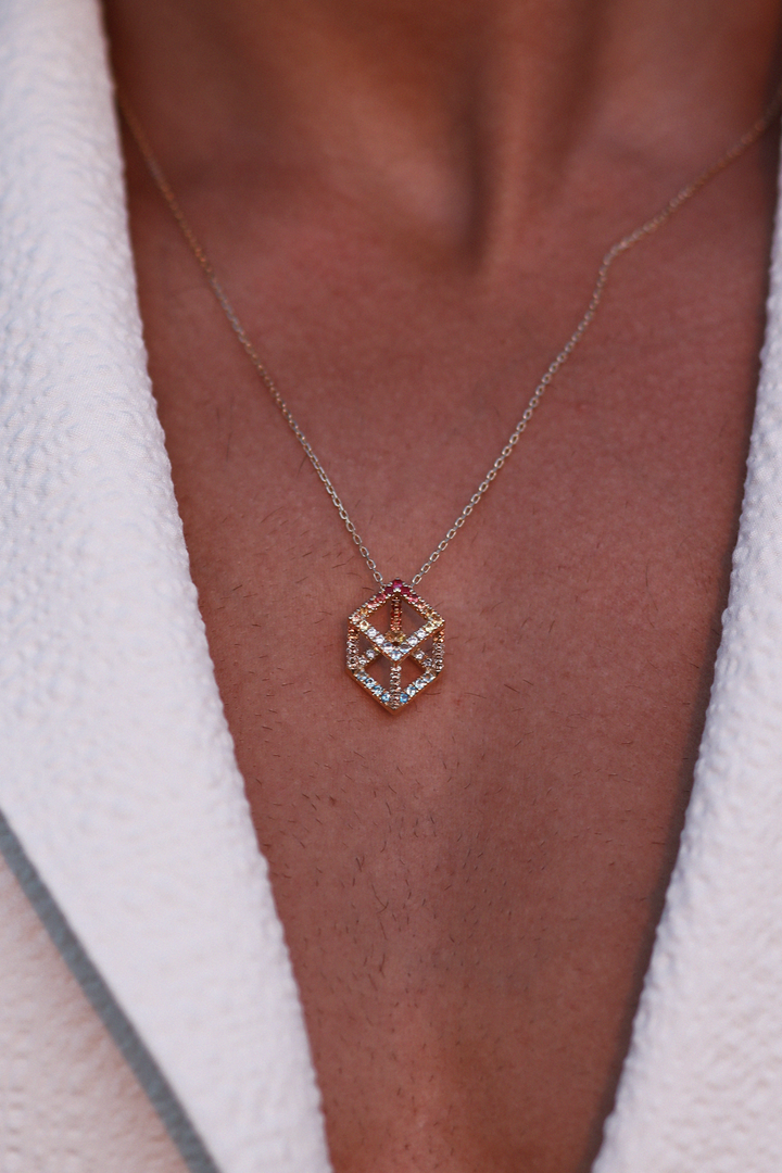 Cube Mirage Pendant Necklace Sunset Edition Pavée 18K White Gold