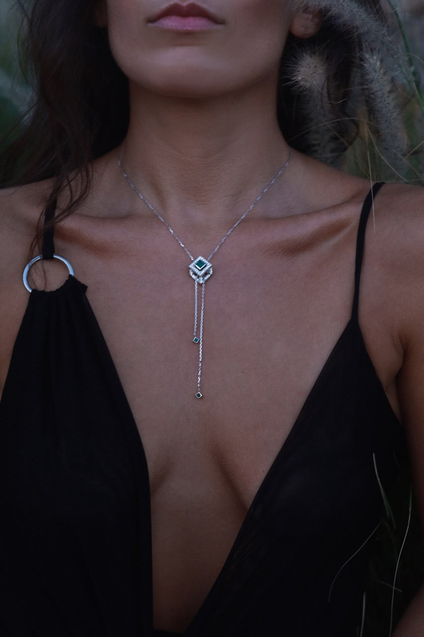 Cube Mirage Slide Necklace Emerald & Diamonds