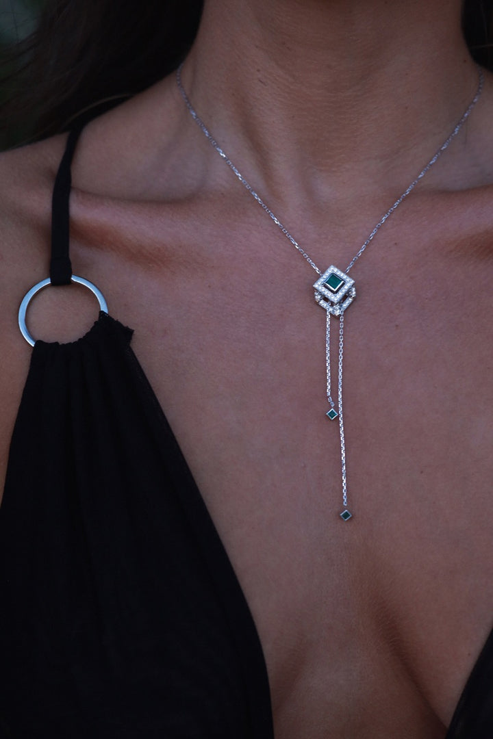Cube Mirage Slide Necklace Emerald & Diamonds