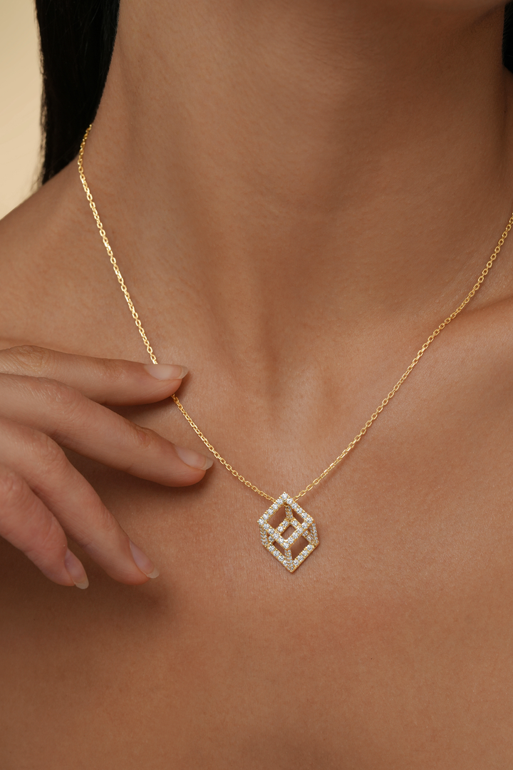 Cube Mirage Icon Pendant Necklace - Pavée