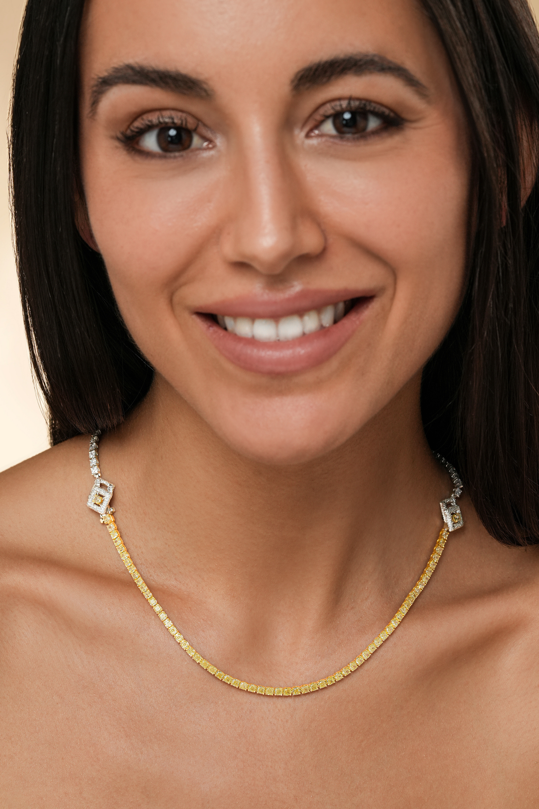 Cube Mirage Couture Two-Toned Tennis Necklace - Fancy Yellow & White Cushion Cut Diamonds