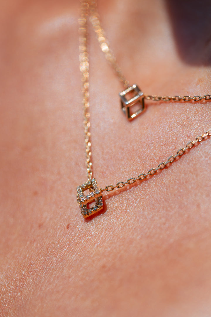Cube Mirage Baby Icon Pendant Necklace Pavée 18K Yellow Gold