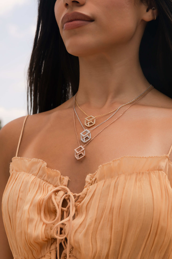 Cube Mirage Icon Pendant Necklace - Pavée (18k Rose Gold)