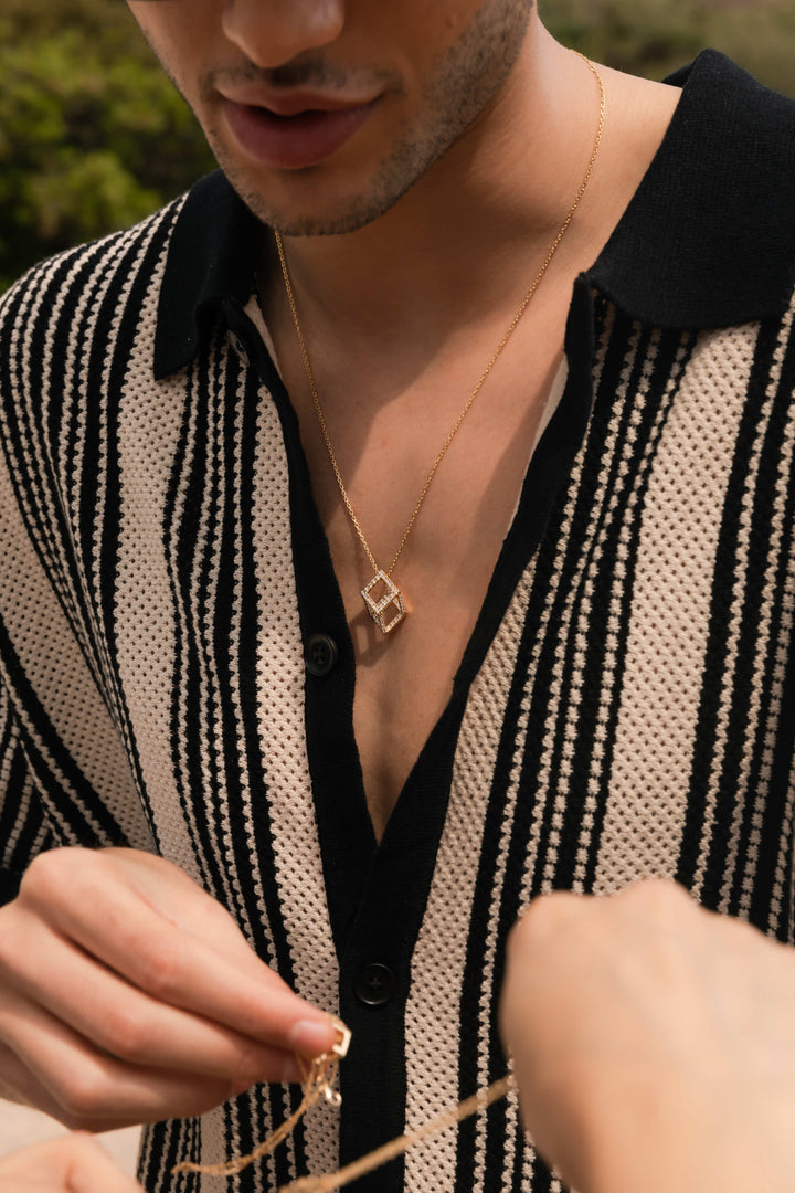 Cube Mirage Icon Pendant Necklace - Pavée (18k Yellow Gold)