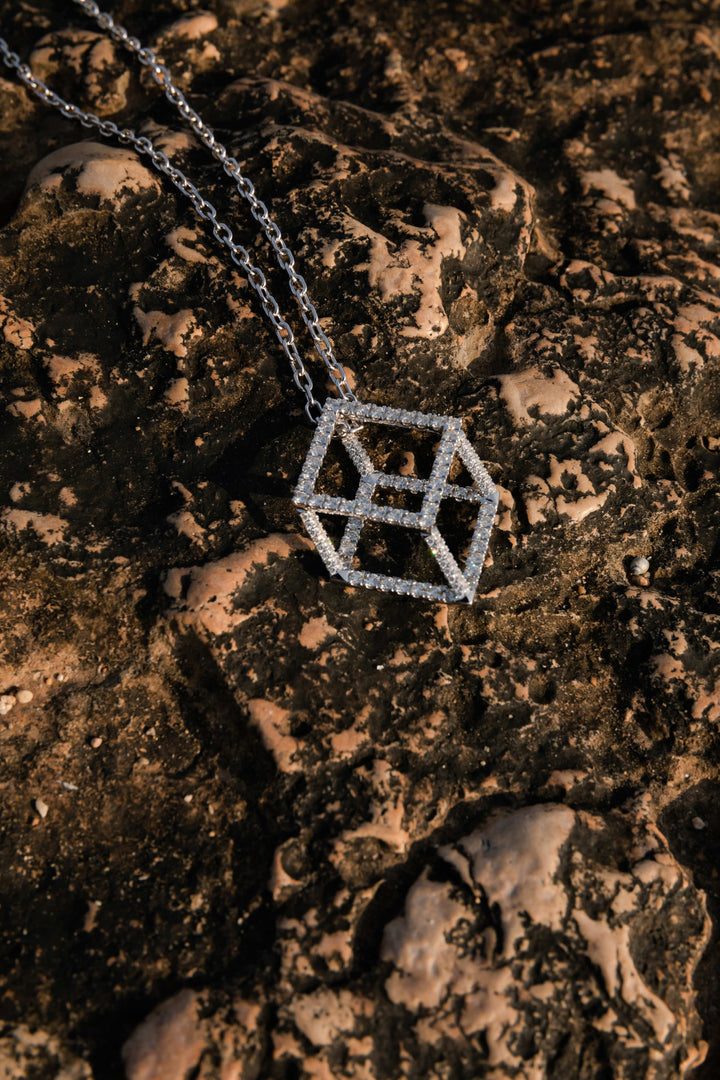 Mega Cube Mirage Pendant Necklace - Pavée (18k White Gold)
