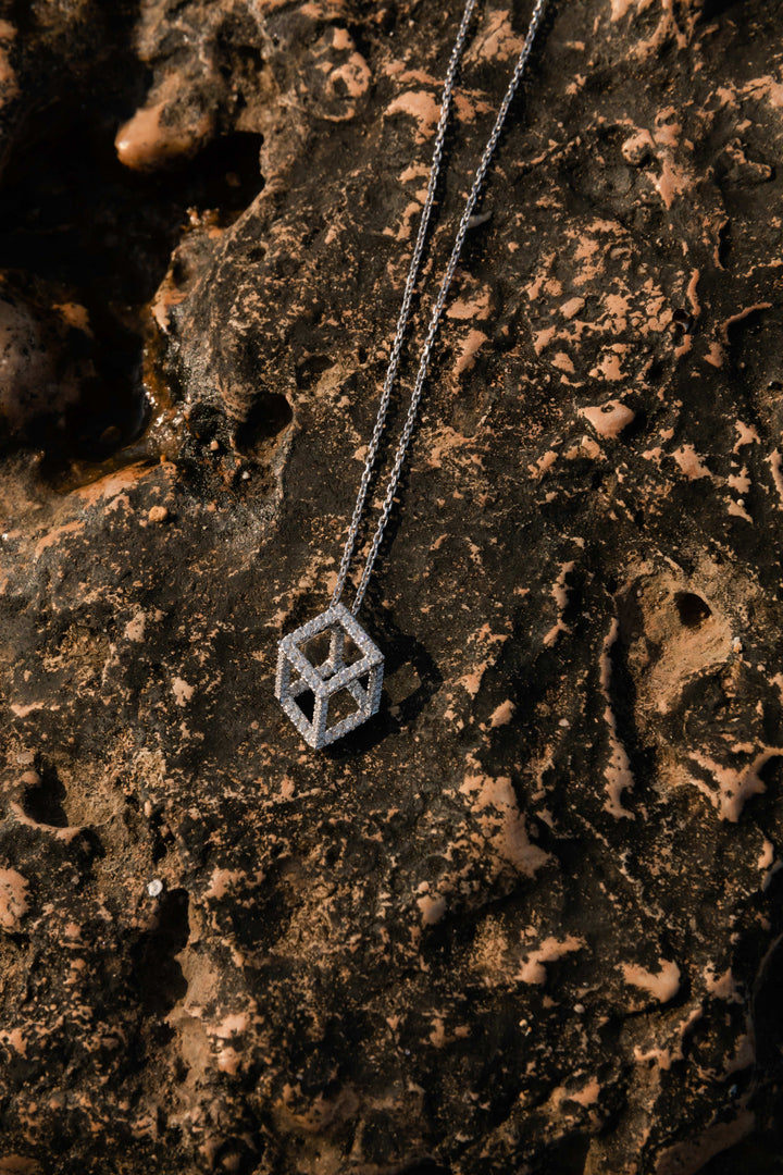 Cube Mirage Icon Pendant Necklace - Pavée (18k White Gold)