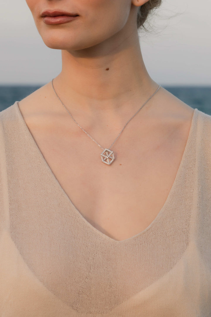 Cube Mirage Icon Pendant Necklace - Pavée (18k White Gold)