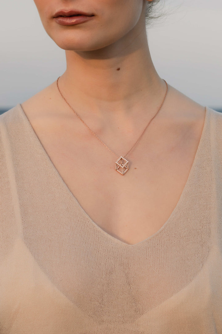Cube Mirage Icon Pendant Necklace - Pavée (18k Rose Gold)