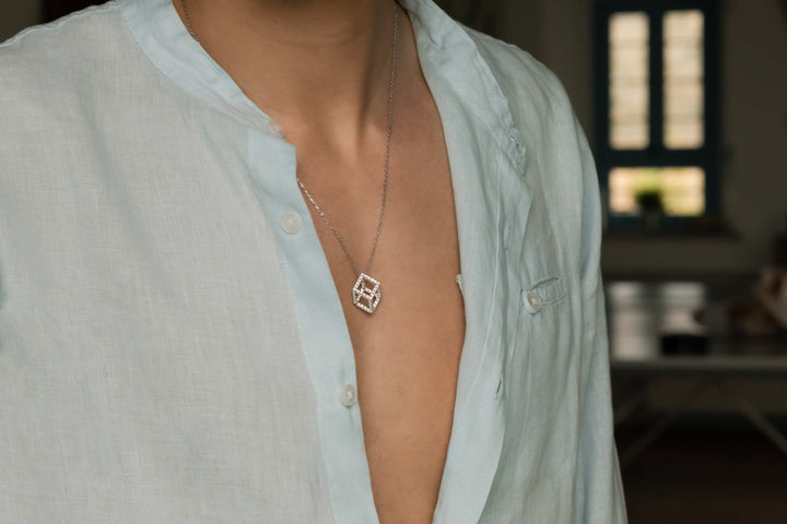 Cube Mirage Icon Pendant Necklace - Pavée (18k White Gold)