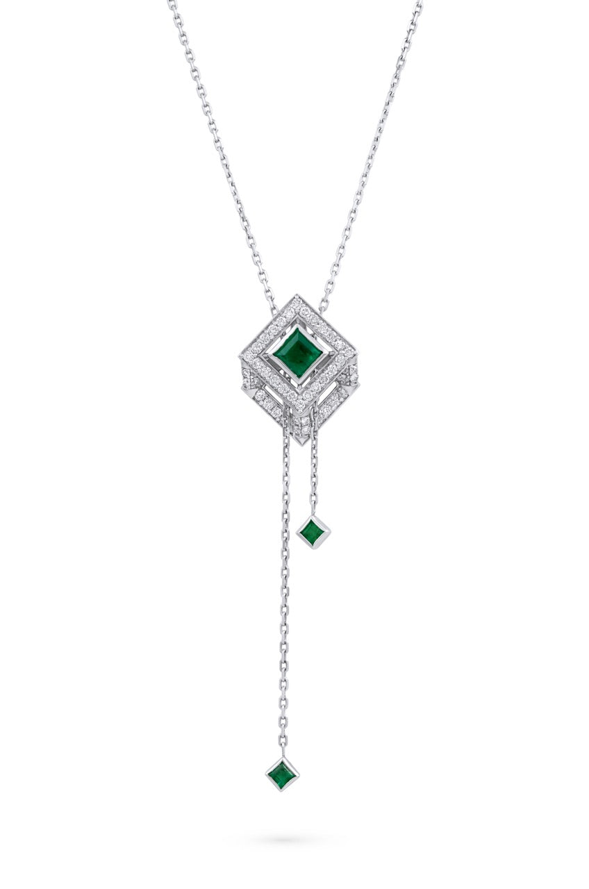 Cube Mirage Slide Necklace Emerald & Diamonds