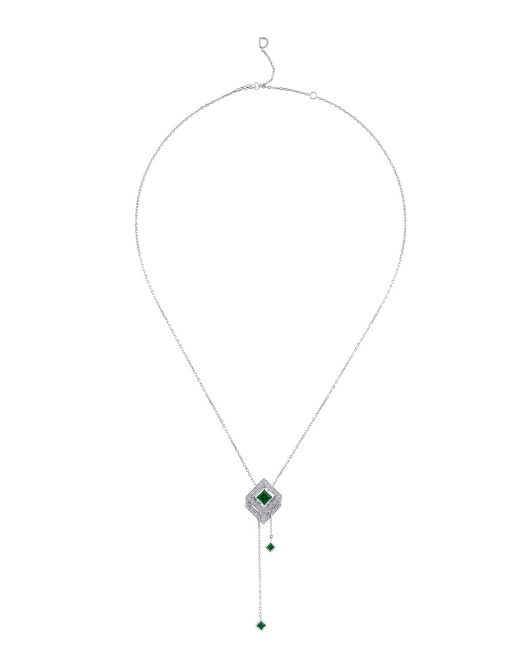 Cube Mirage Slide Necklace Emerald & Diamonds