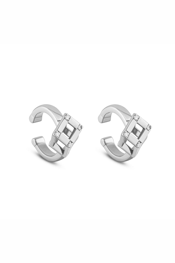 Cube Mirage Icon Earcuff Accent 18K White Gold