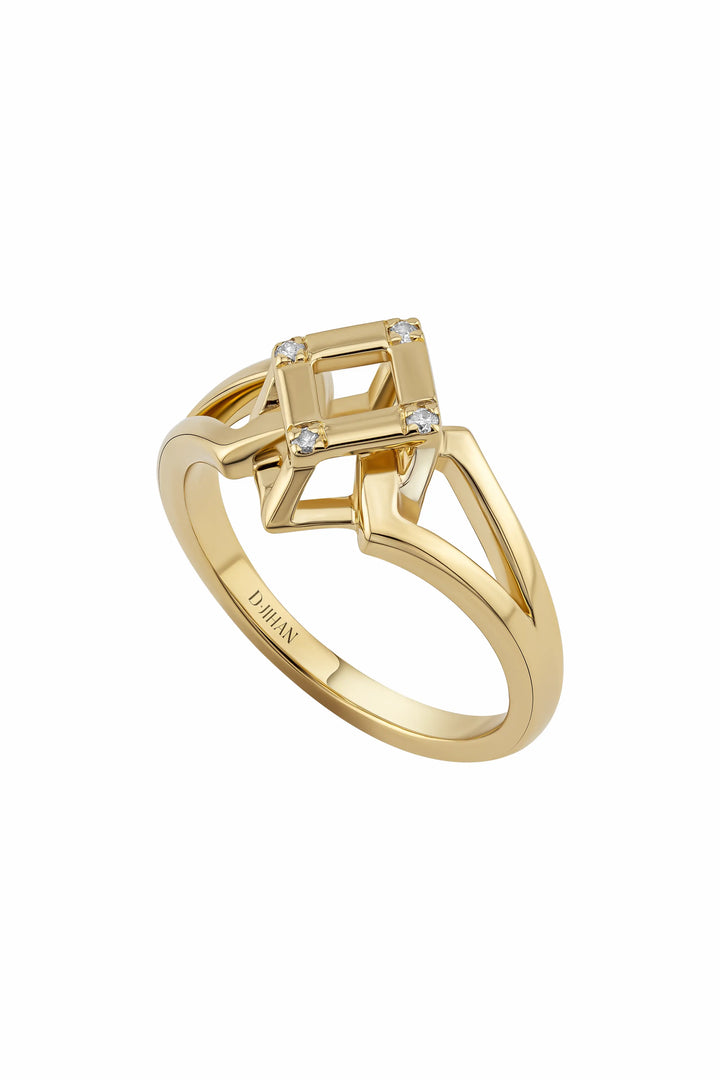 Cube Mirage Icon Pinky Ring Accent 18K Yellow Gold
