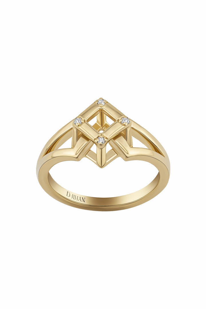 Cube Mirage Icon Pinky Ring Accent 18K Yellow Gold