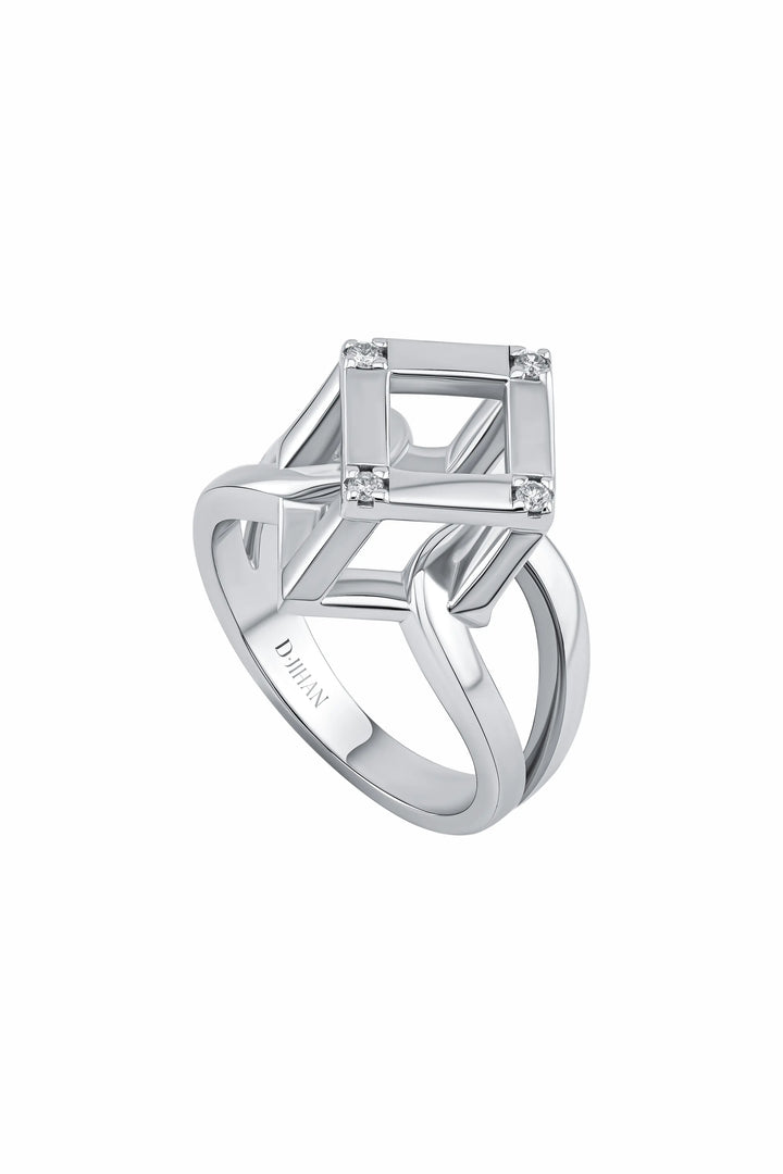 Cube Mirage Icon Ring Accent 18K White Gold