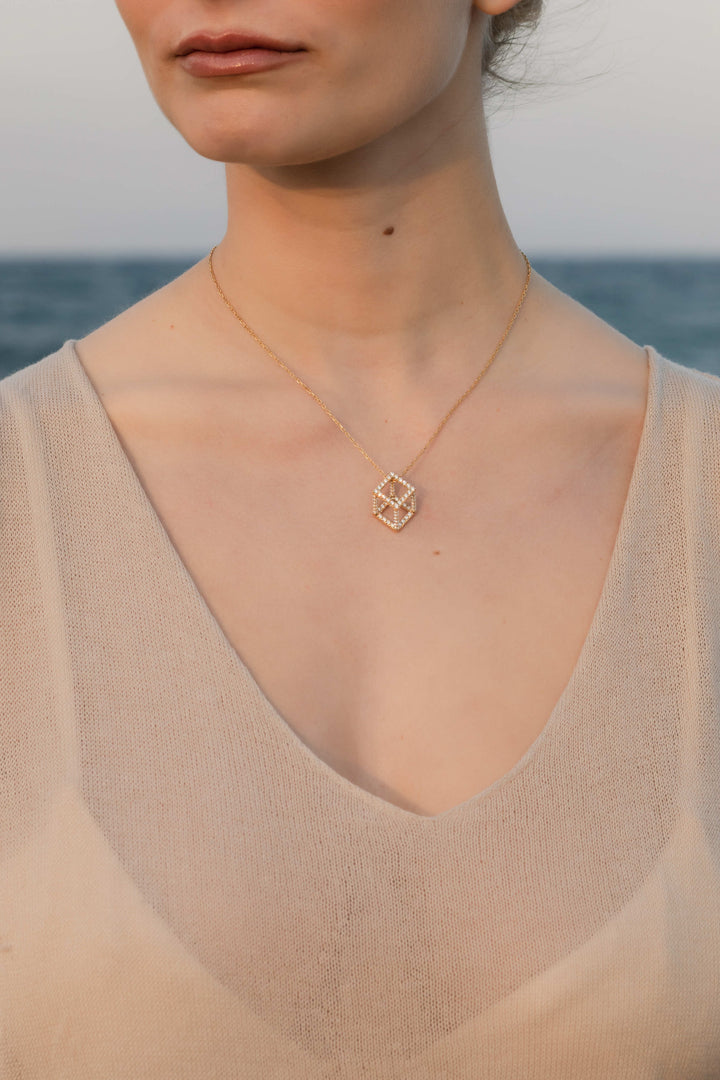 Cube Mirage Icon Pendant Necklace - Pavée (18k Yellow Gold)