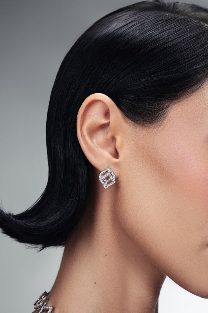 Cube Mirage Icon Stud Earrings – Pavé