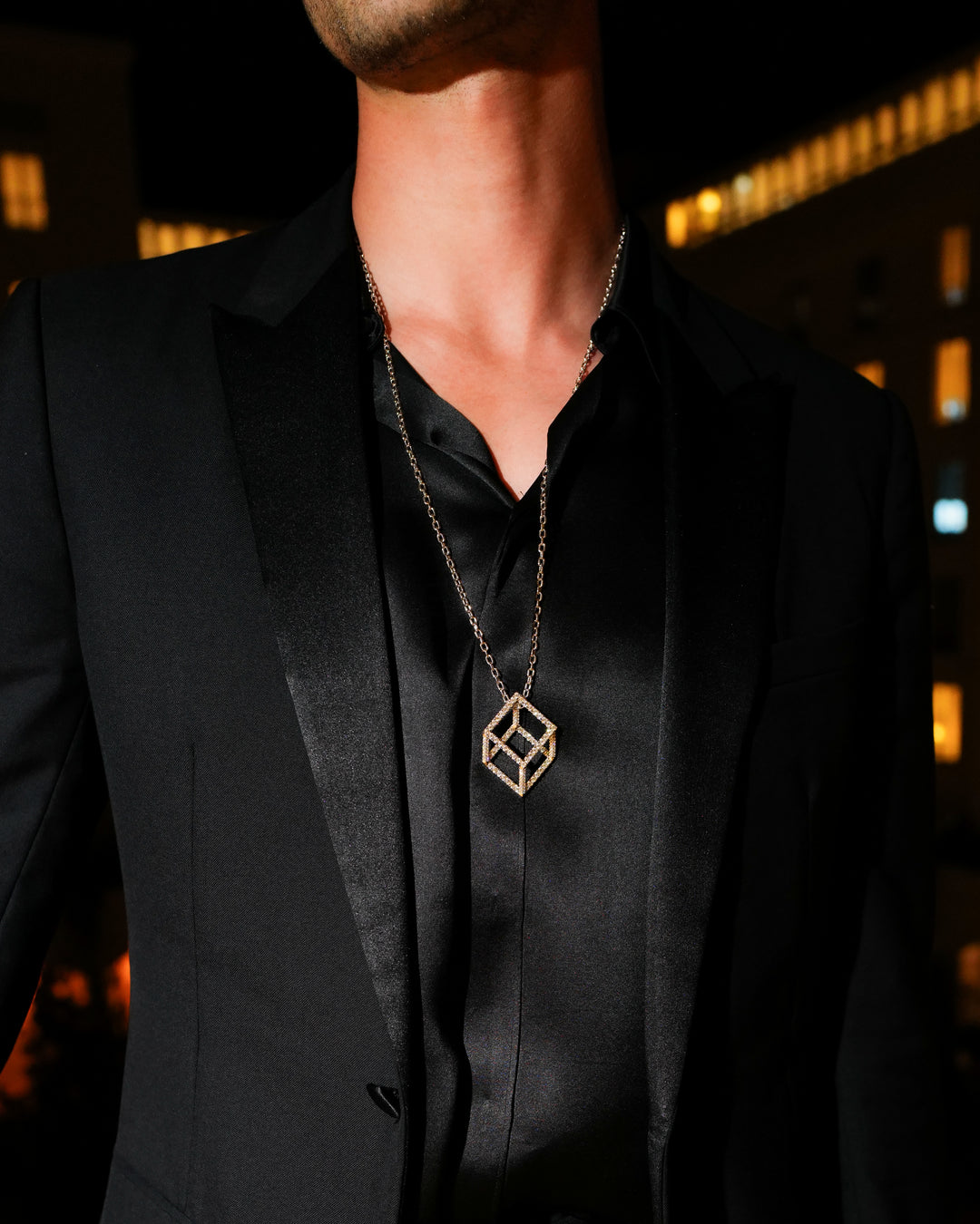 Mega Cube Mirage Pendant Necklace - Pavée (18k Yellow Gold)