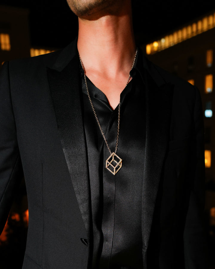 Mega Cube Mirage Pendant Necklace - Pavée (18k Yellow Gold)