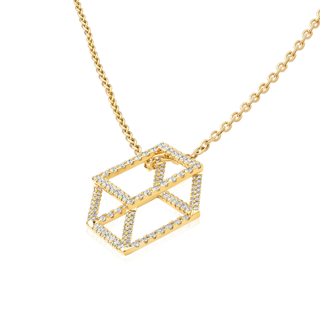 Mega Cube Mirage Pendant Necklace - Pavée (18k Yellow Gold)