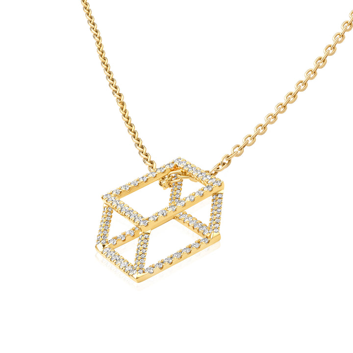 Mega Cube Mirage Pendant Necklace - Pavée (18k Yellow Gold)