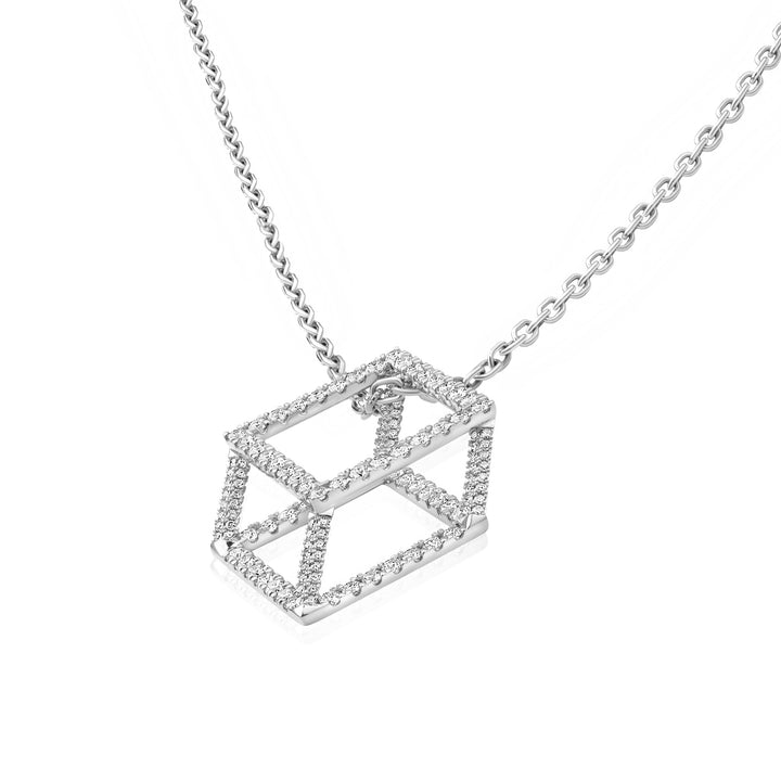 Mega Cube Mirage Pendant Necklace - Pavée (18k White Gold)
