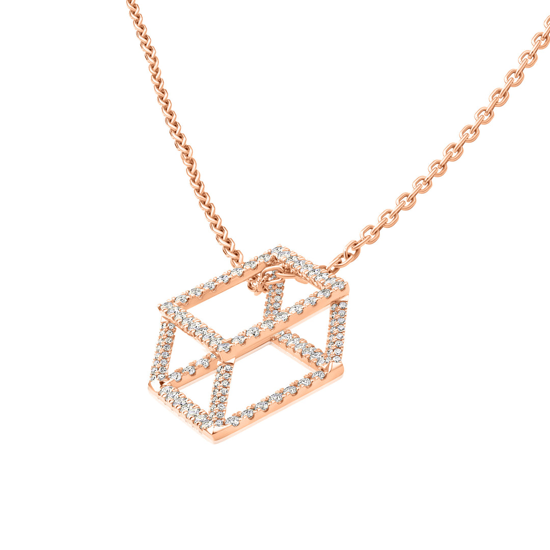 Mega Cube Mirage Pendant Necklace - Pavée (18k Rose Gold)