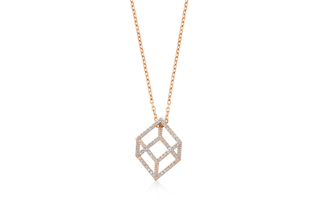 Mega Cube Mirage Pendant Necklace - Pavée (18k Rose Gold)