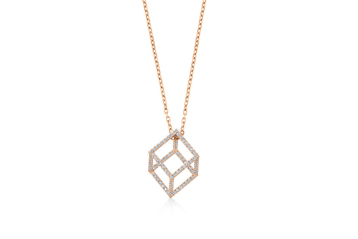 Mega Cube Mirage Pendant Necklace - Pavée (18k Rose Gold)