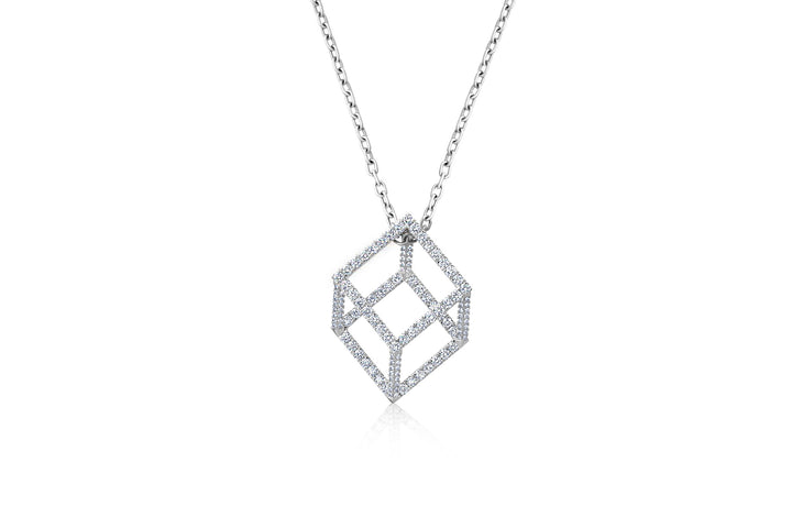 Mega Cube Mirage Pendant Necklace - Pavée (18k White Gold)