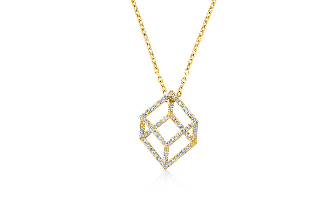 Mega Cube Mirage Pendant Necklace - Pavée (18k Yellow Gold)
