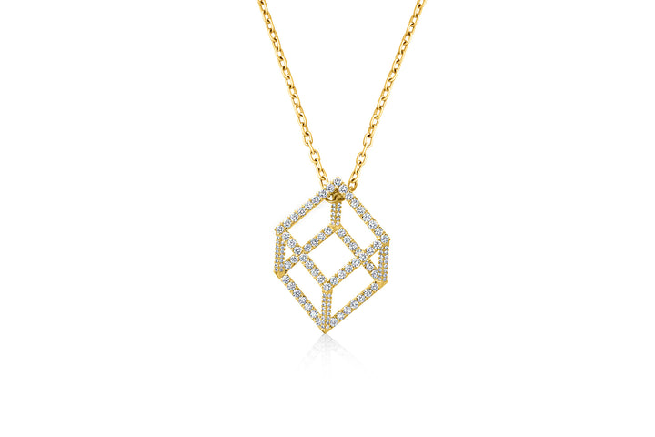 Mega Cube Mirage Pendant Necklace - Pavée (18k Yellow Gold)