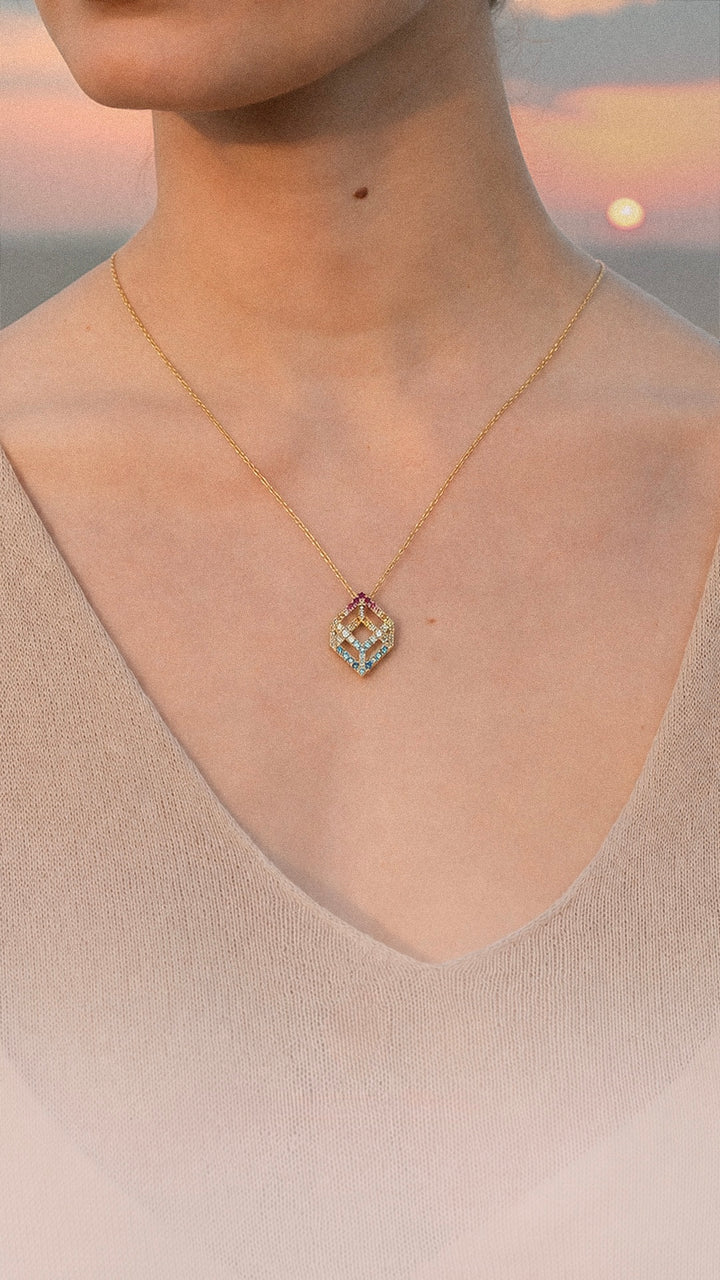 Cube Mirage Icon Pendant Necklace Sunset Edition - Pavé