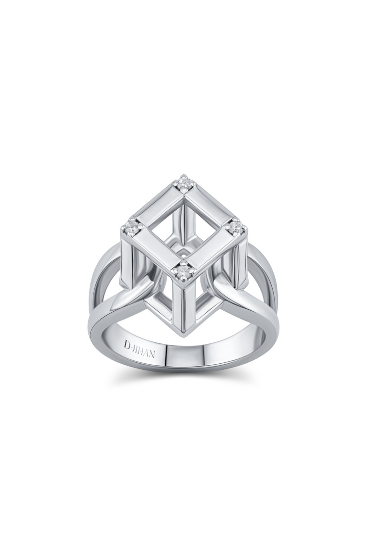 Cube Mirage Icon Ring Accent 18K White Gold
