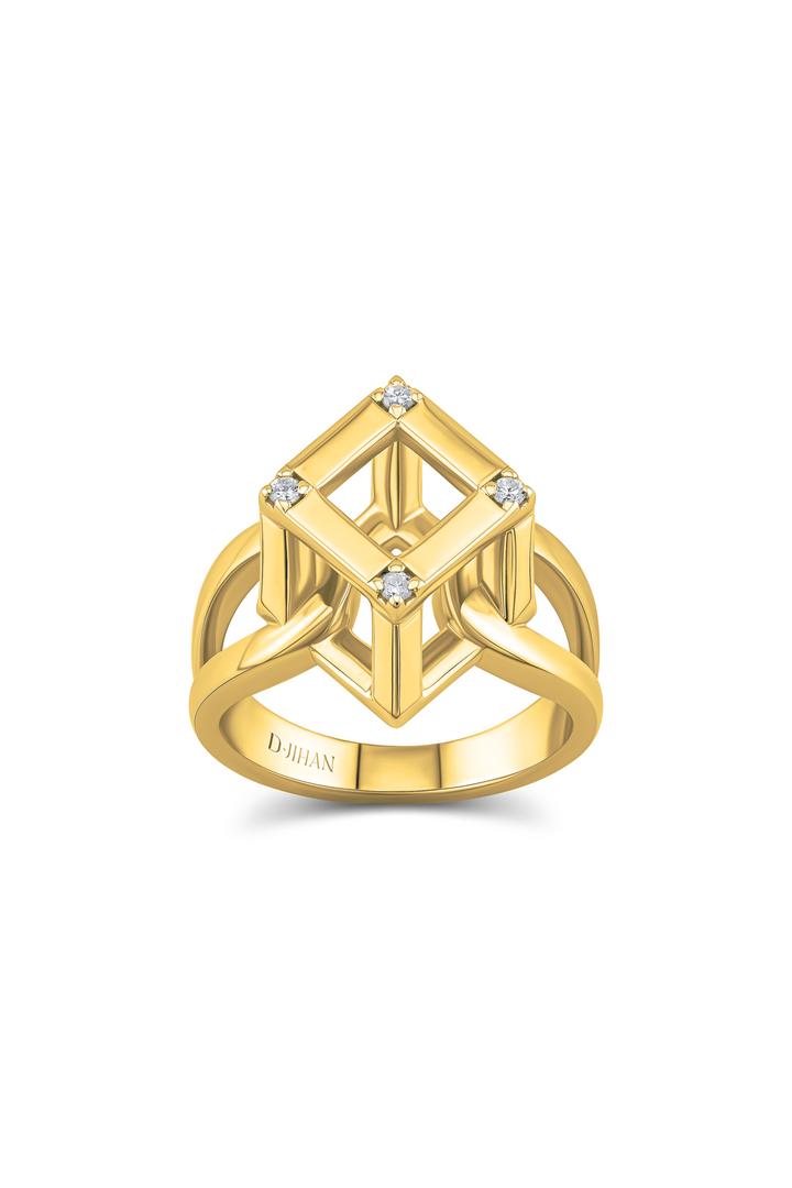 Cube Mirage Icon Ring Accent 18K Yellow Gold
