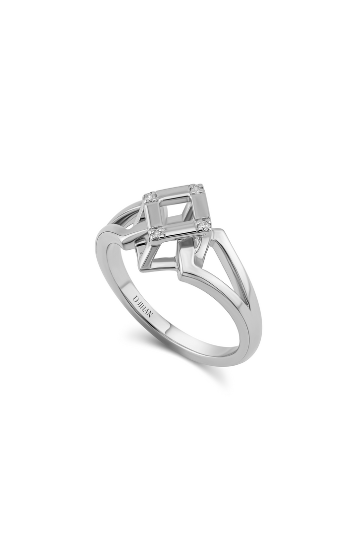 Cube Mirage Icon Pinky Ring Accent 18K White Gold