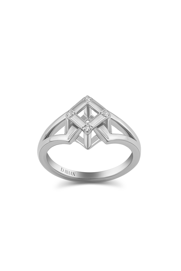 Cube Mirage Icon Pinky Ring Accent 18K White Gold