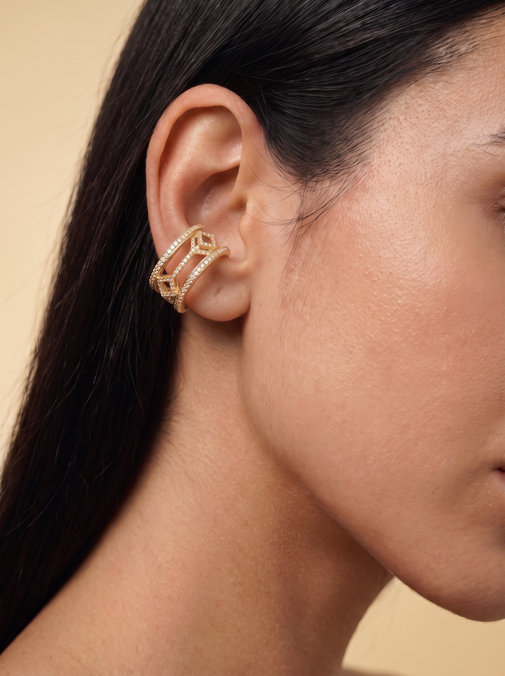 Cube Eternal Huggie Ear Cuff - Pavé