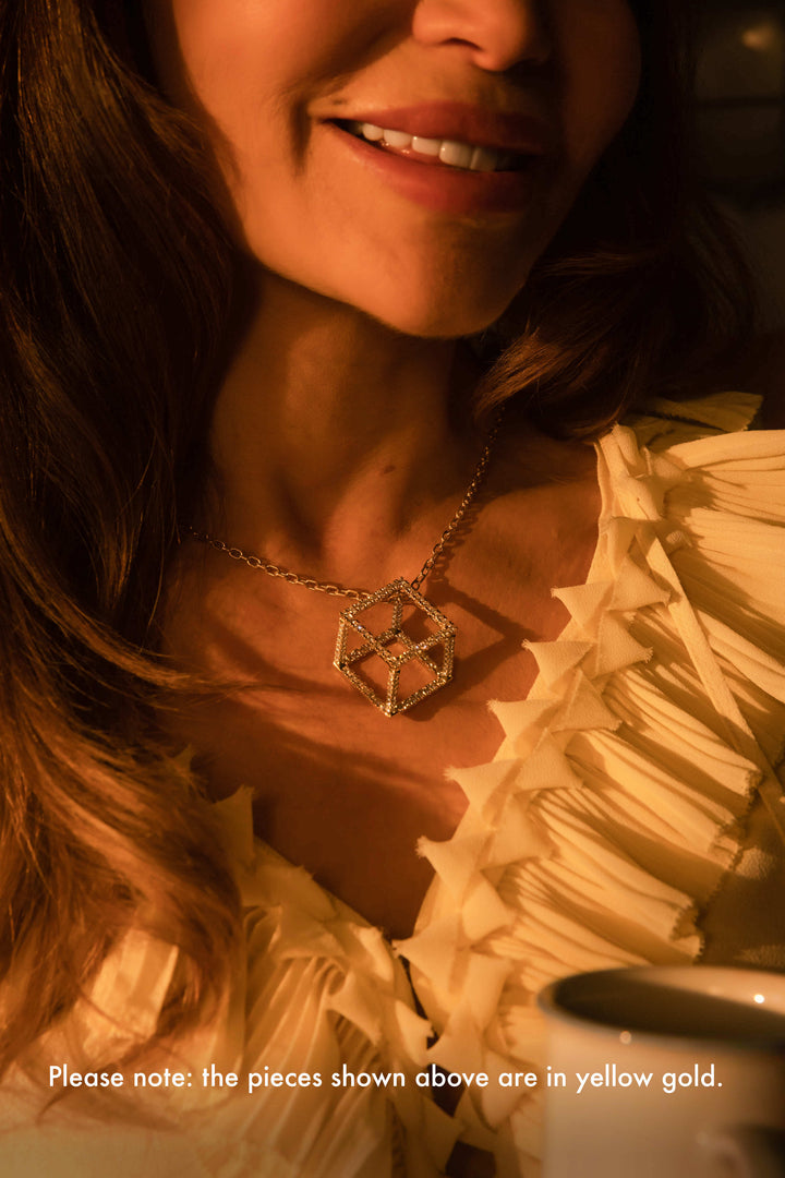Mega Cube Mirage Pendant Necklace - Pavée (18k Rose Gold)