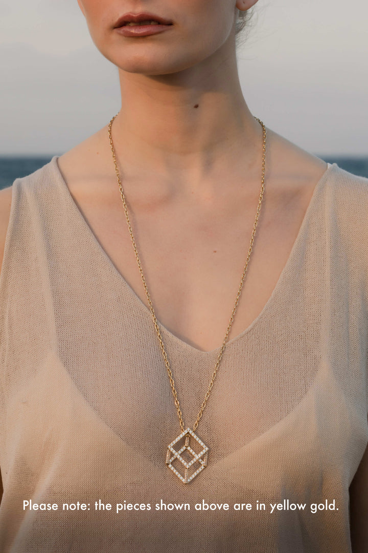 Mega Cube Mirage Pendant Necklace - Pavée (18k Rose Gold)